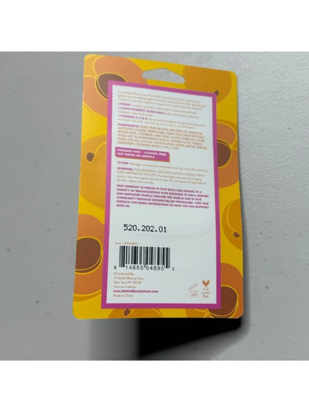 Global Beauty Care Peach Lip Scrub Fruit Halo AHA Smoothing Sugar Scrub